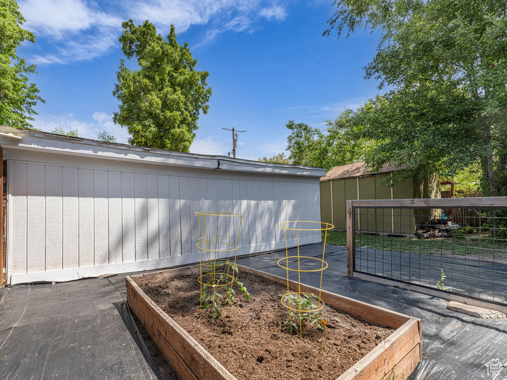 View of yard with a vegetable garden