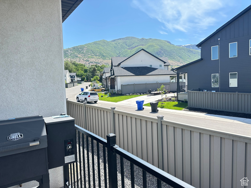 Balcony with a mountain view
