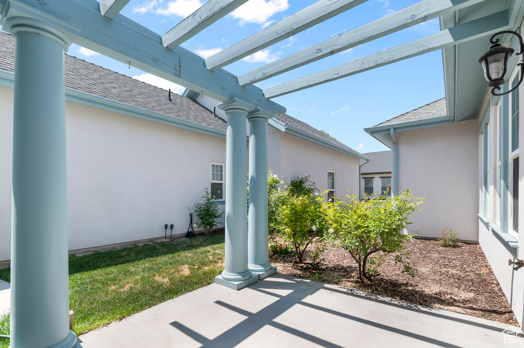 View of patio featuring a pergola