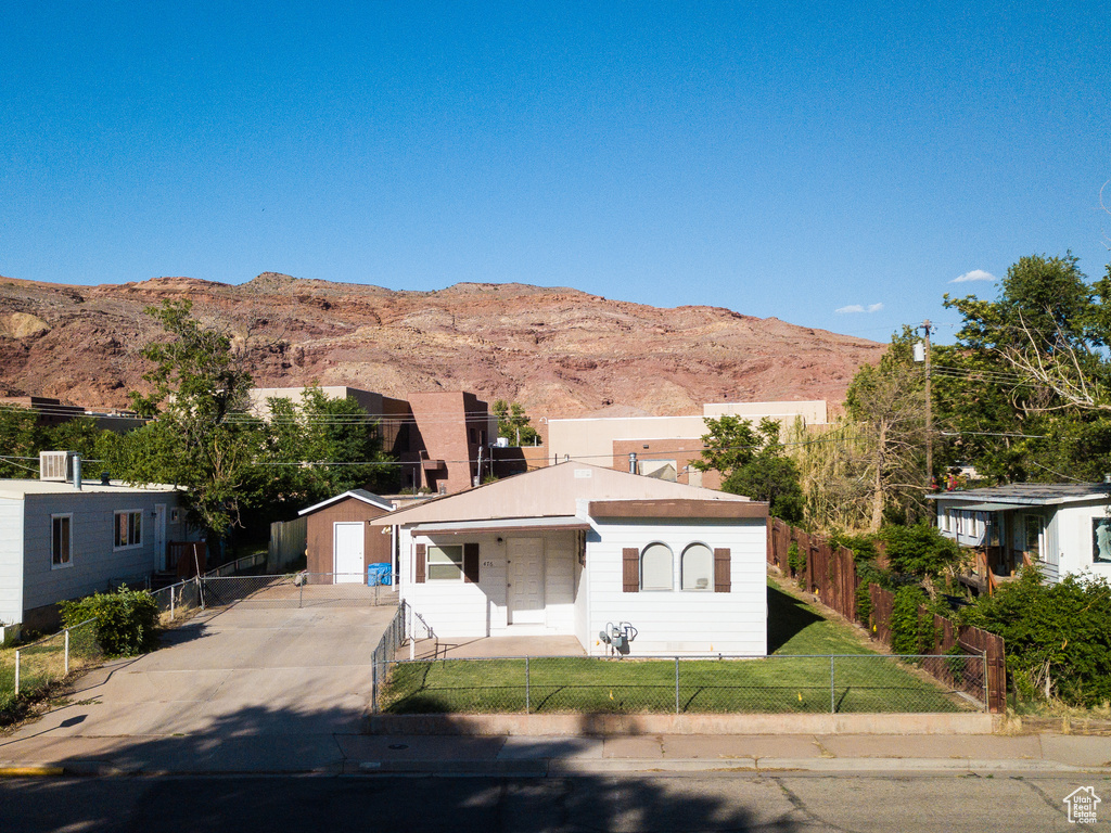 View of front of home with a mountain view