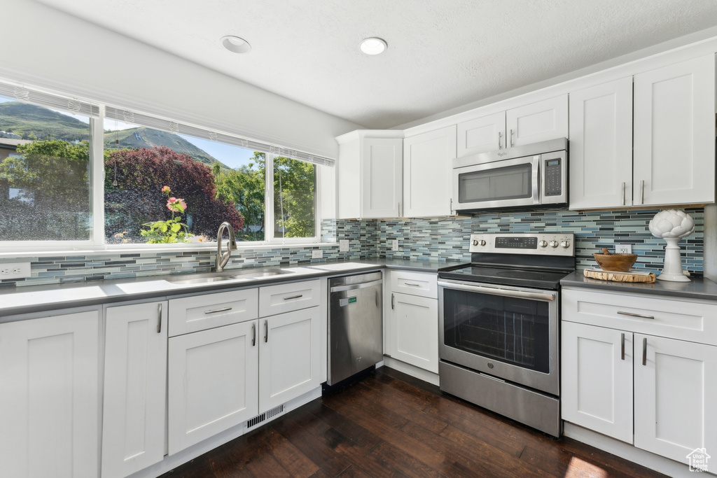 Kitchen featuring stainless steel appliances, a sink, tasteful backsplash, and recessed lighting