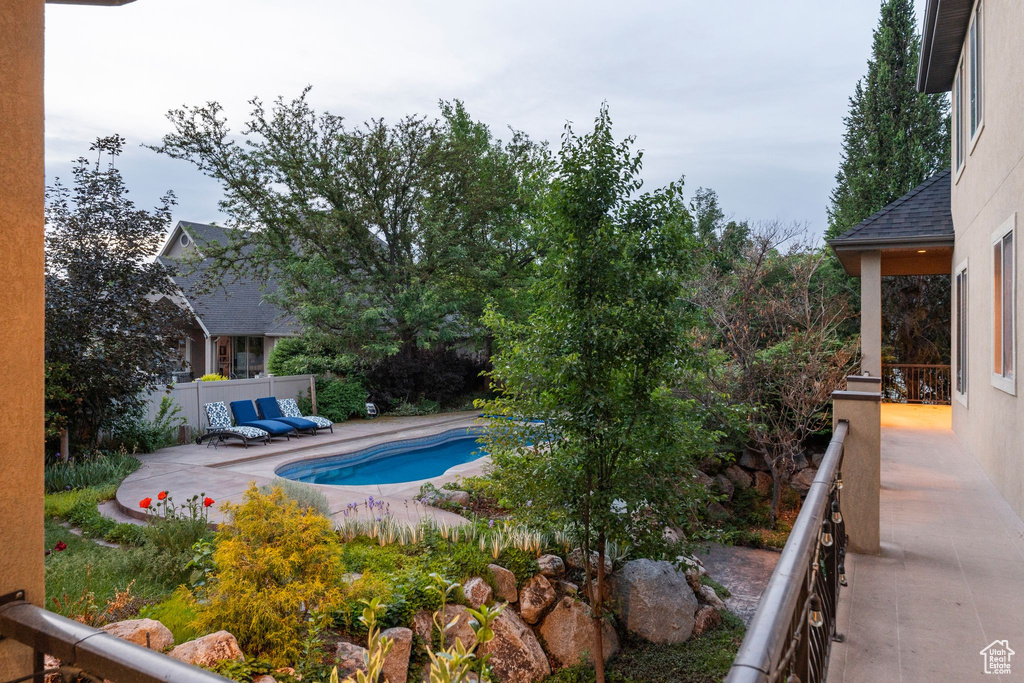 Outdoor pool with a patio area