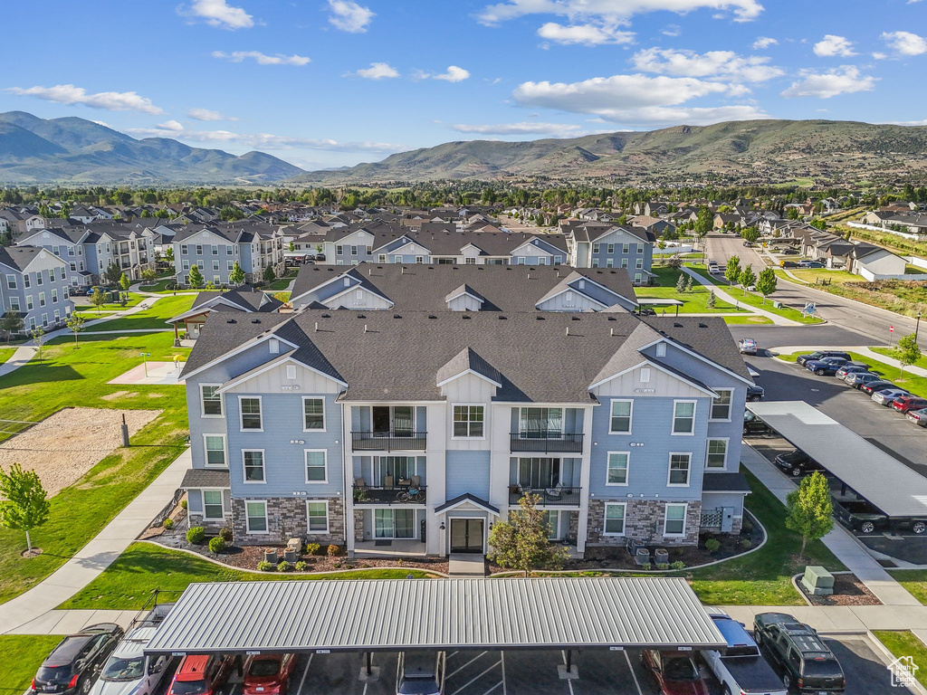 Aerial perspective of suburban area featuring mountains