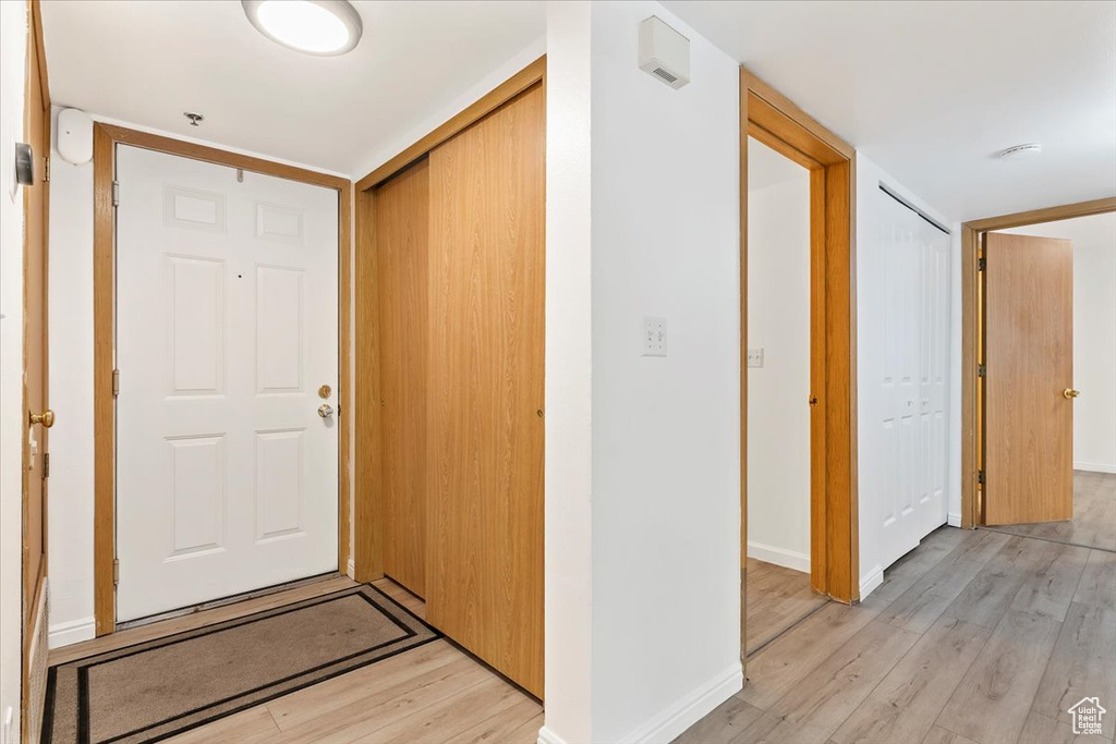 Entrance foyer featuring light wood finished floors and baseboards