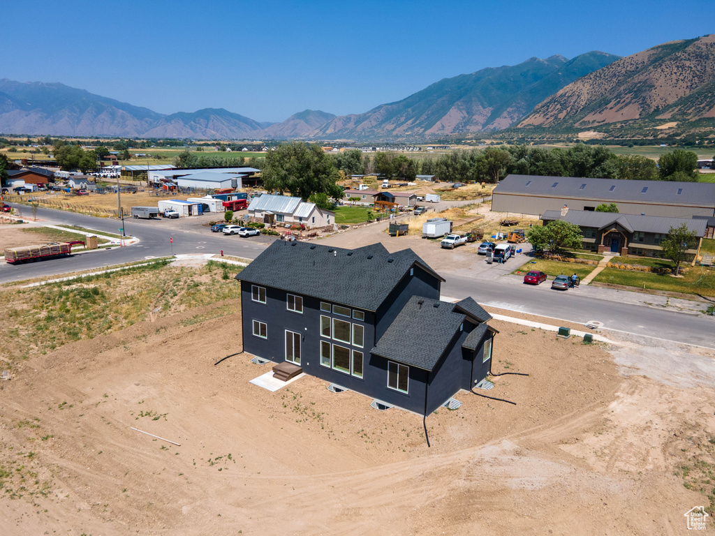 Drone / aerial view of a mountainous background