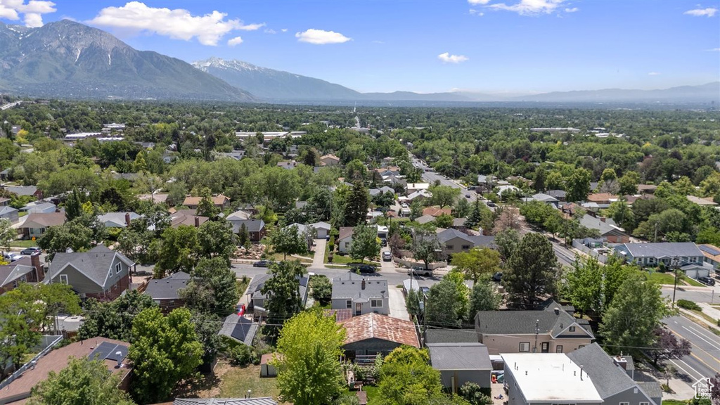 Aerial perspective of suburban area with mountains