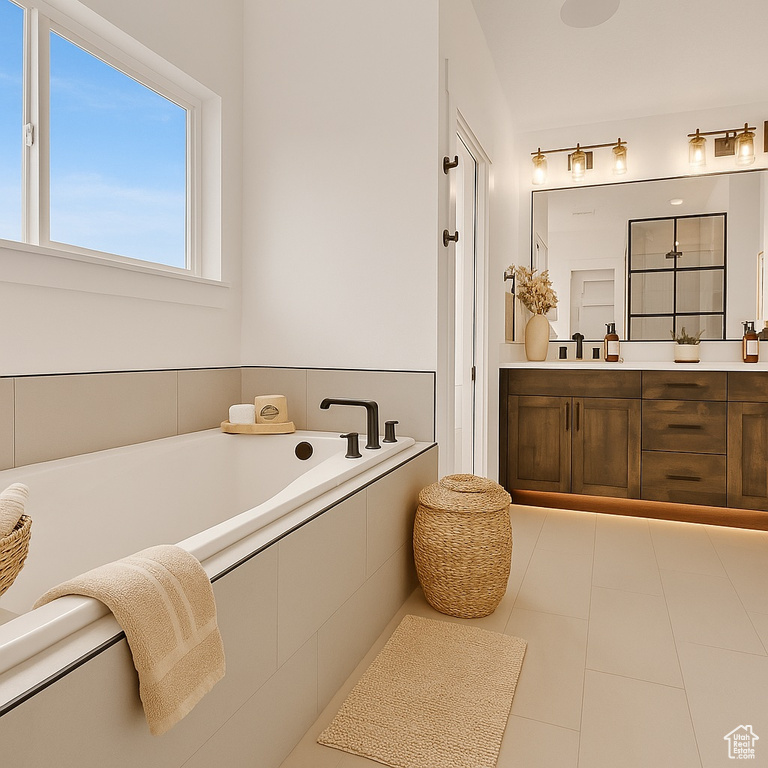 Bathroom with a garden tub and double vanity