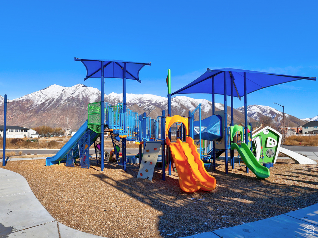 Community play area featuring a mountain view