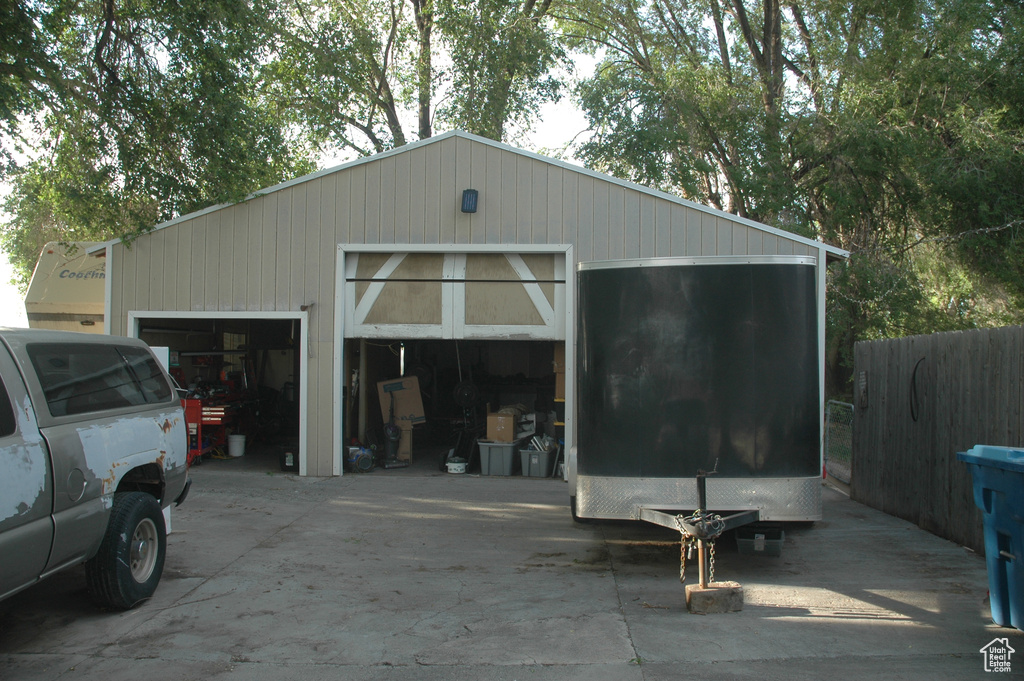 View of detached garage