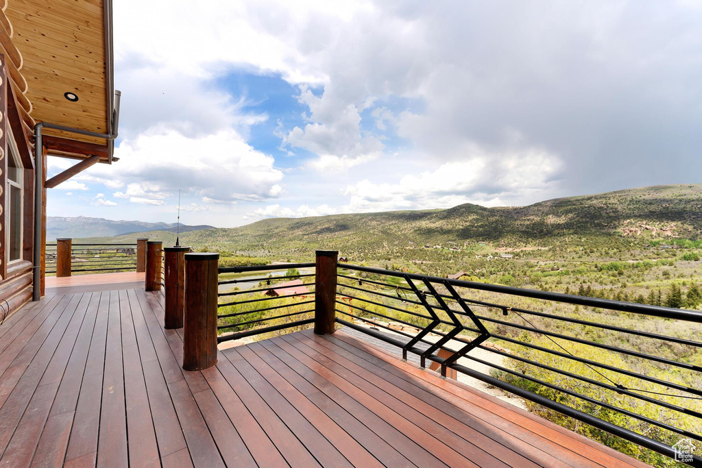 Deck featuring a mountain view