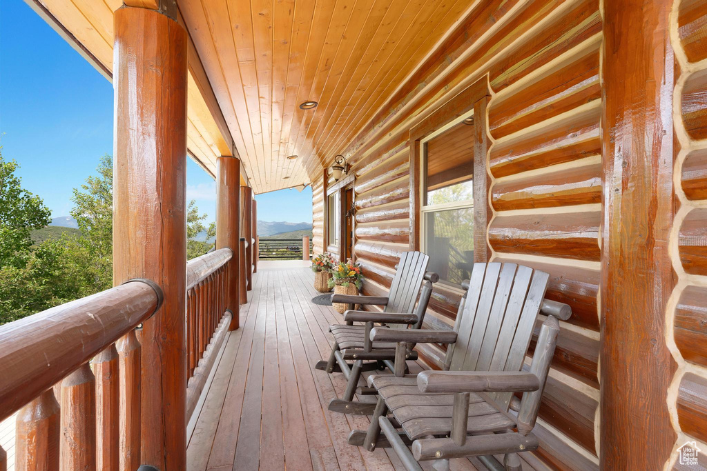 Deck featuring a mountain view