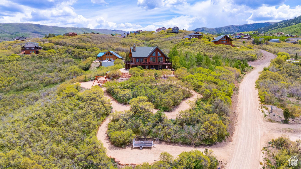 View from above of property featuring mountains