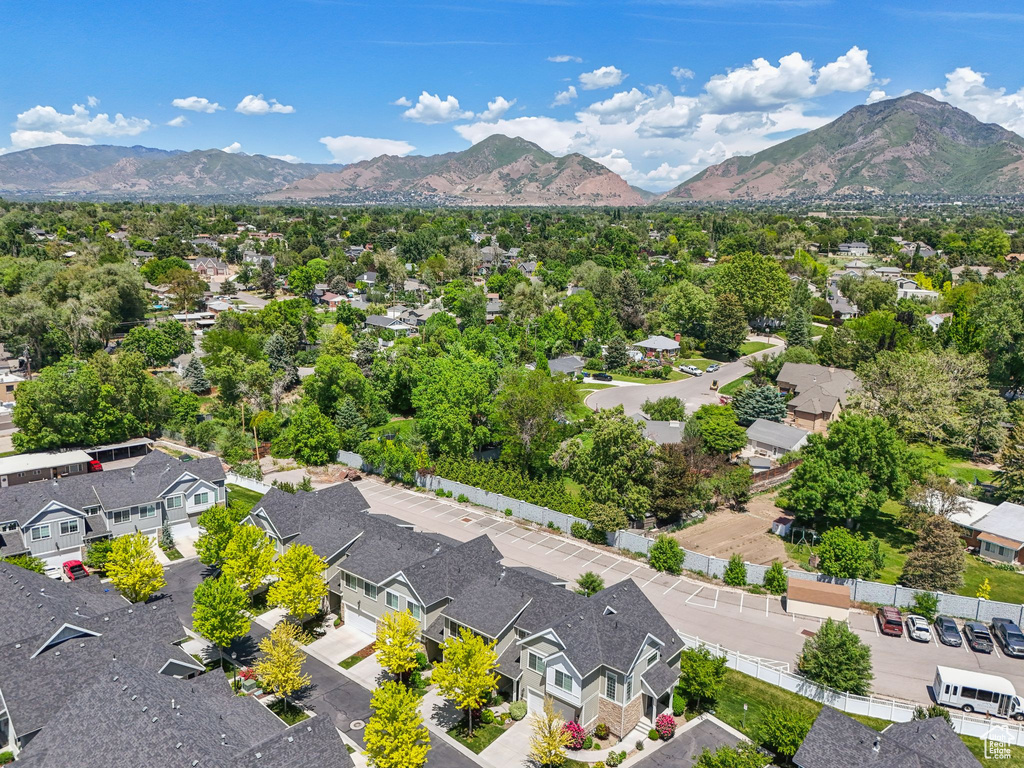 Aerial perspective of suburban area featuring mountains