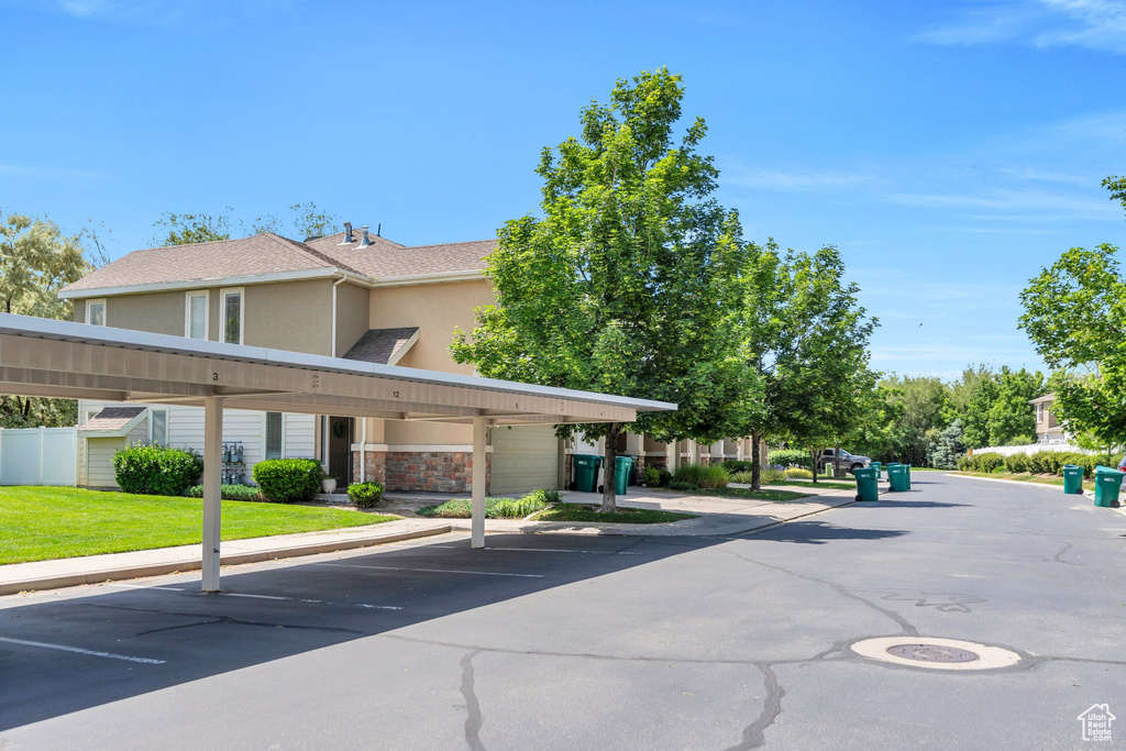 View of covered parking lot
