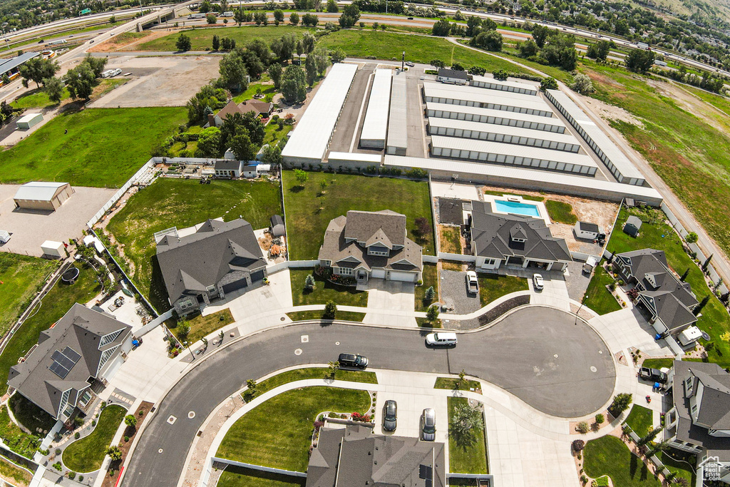 Aerial overview of property\'s location with nearby suburban area