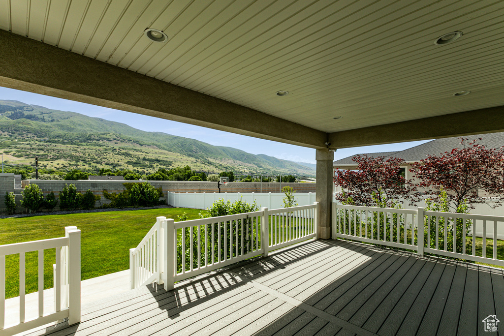 Wooden deck with a mountain view