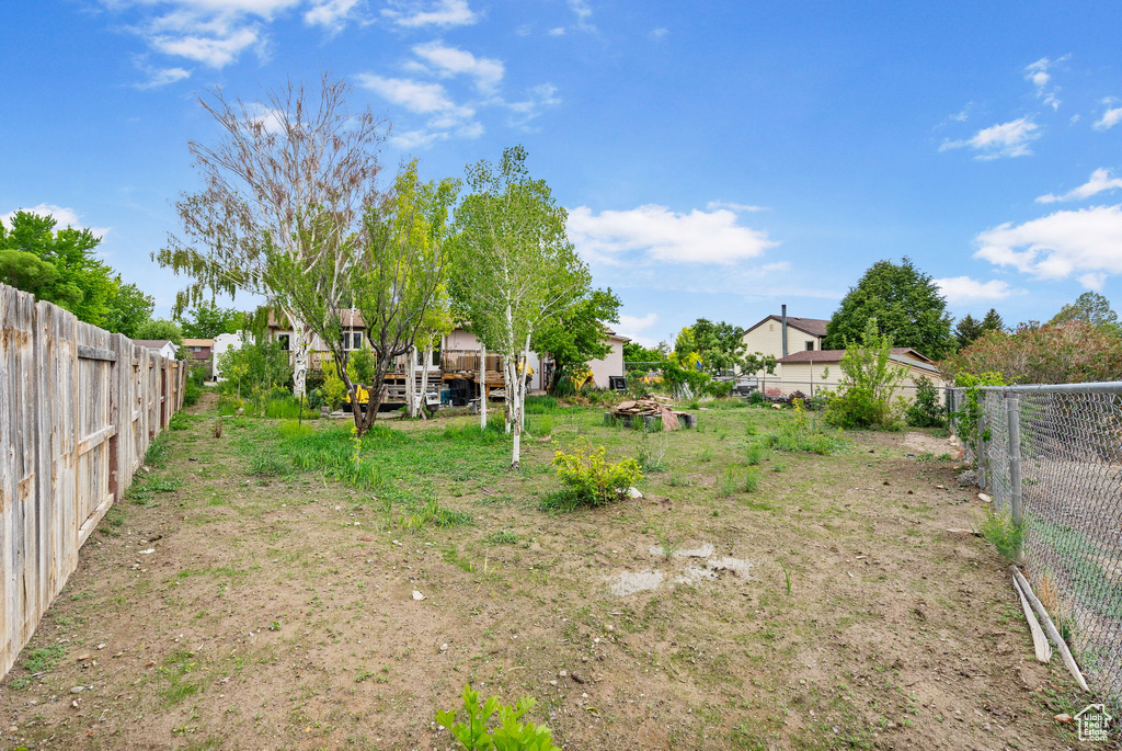 View of fenced backyard