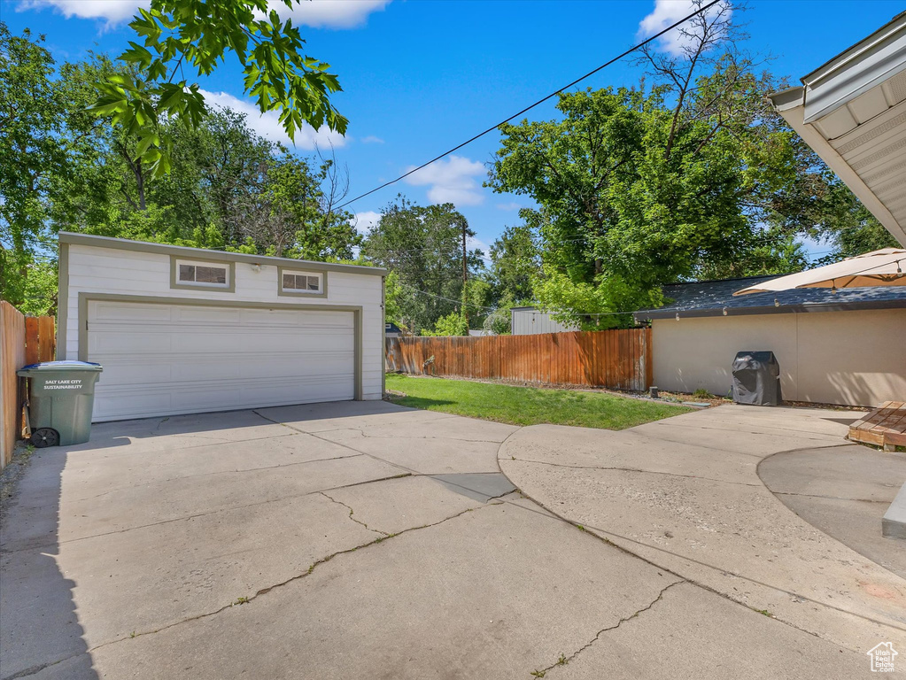 View of detached garage