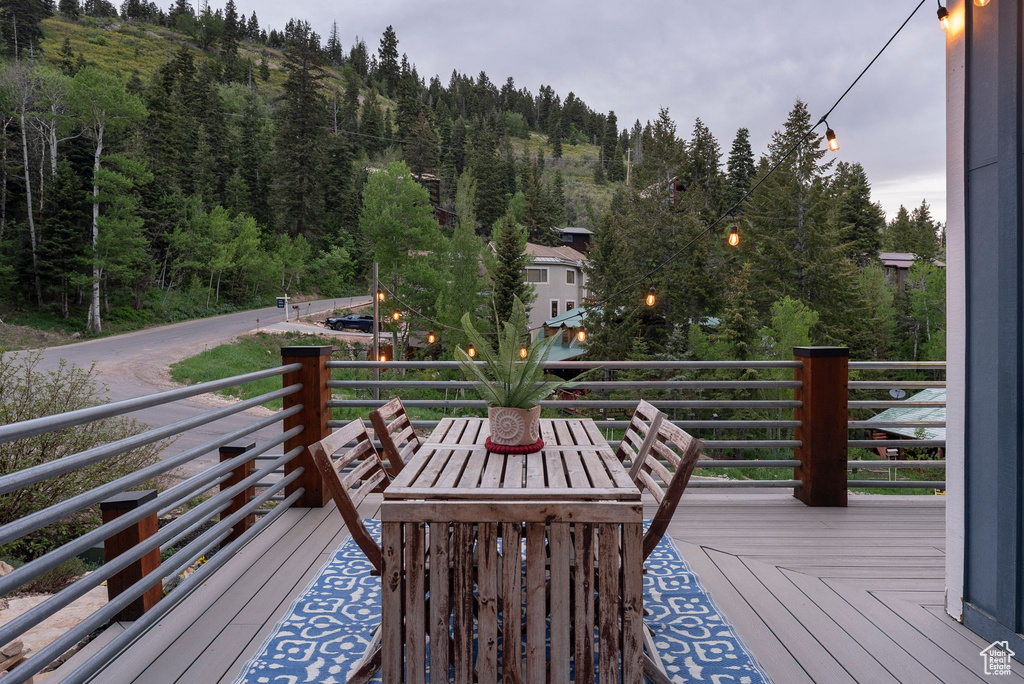 Wooden deck with a forest view