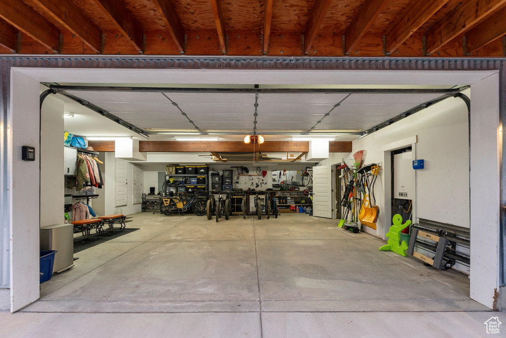 Garage featuring a garage door opener