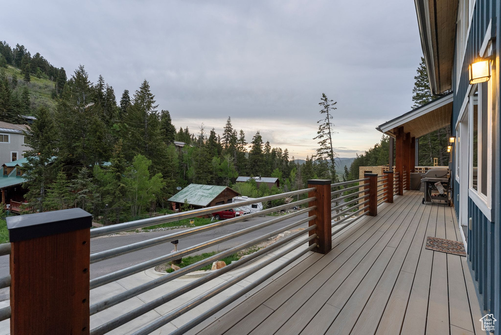 View of deck at dusk