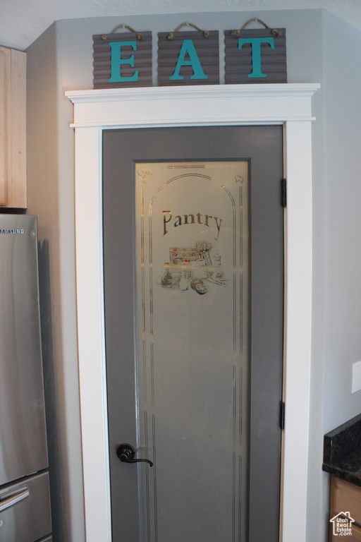 Detailed view of freestanding refrigerator