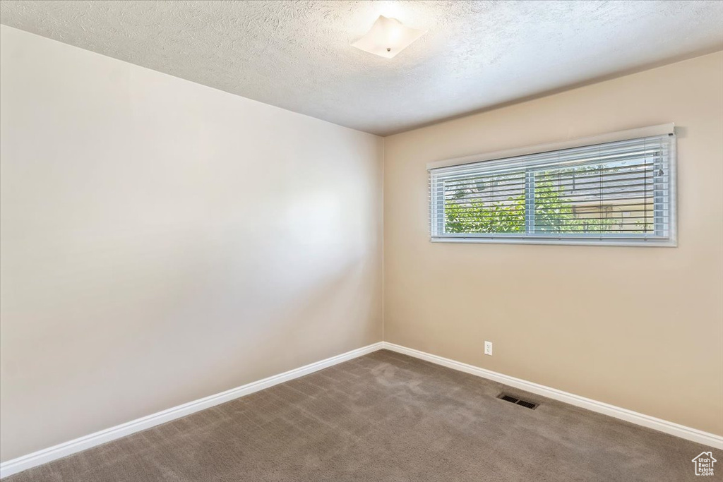 Unfurnished room with baseboards, carpet flooring, and a textured ceiling
