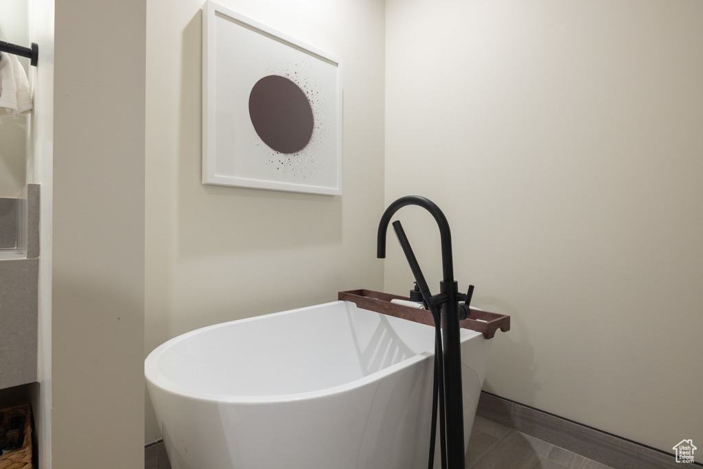 Bathroom view of a freestanding bath