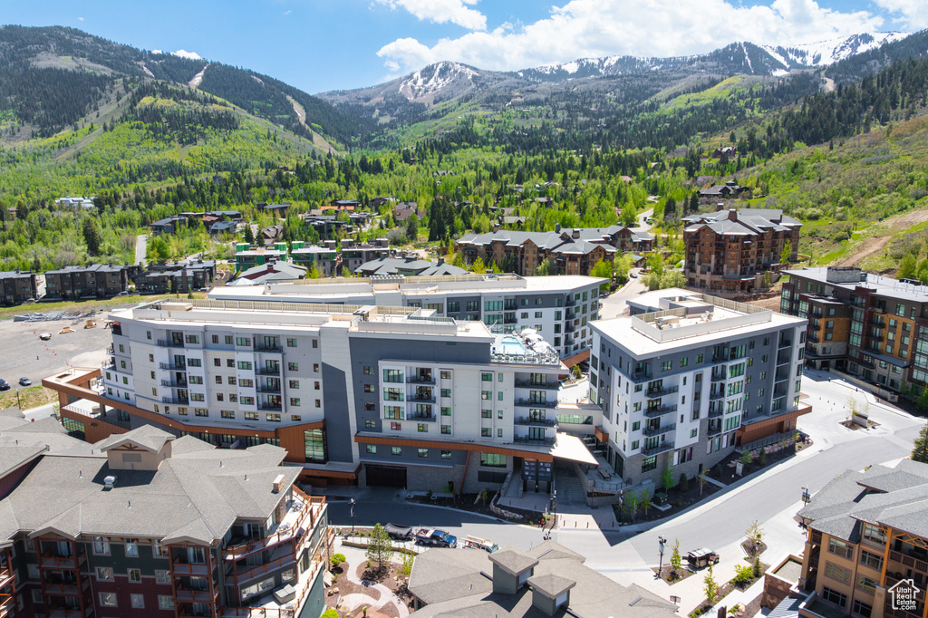 Drone / aerial view of a mountainous background