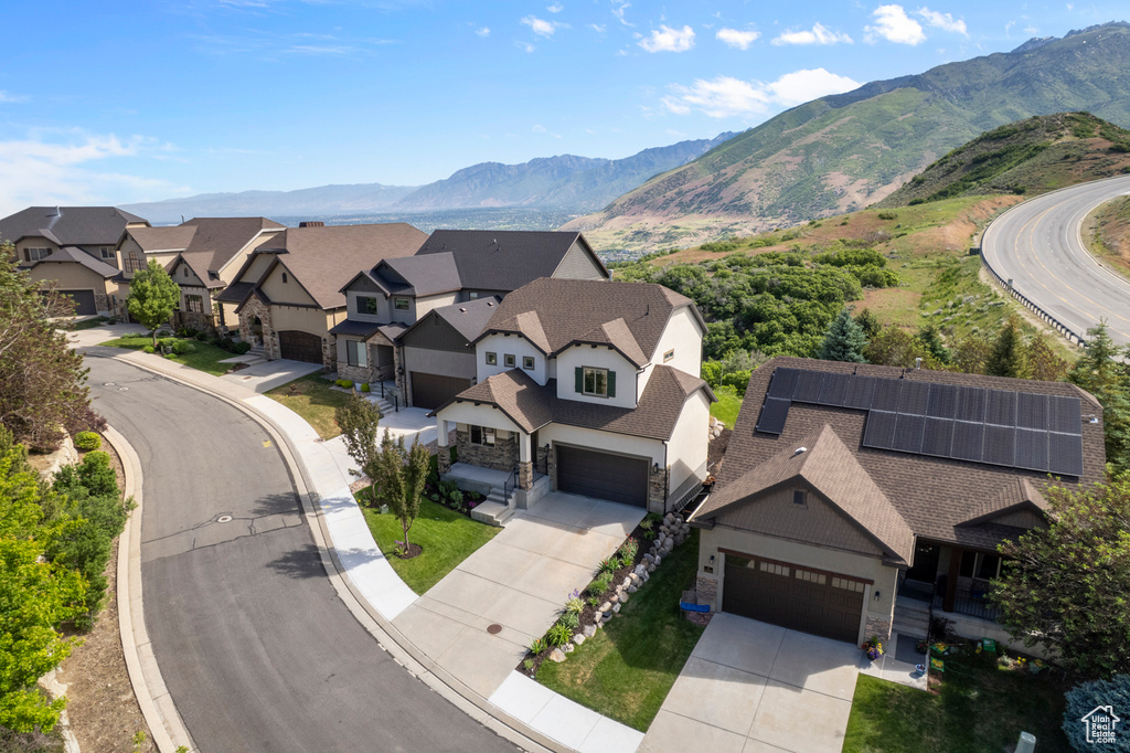 View of mountain background featuring nearby suburban area