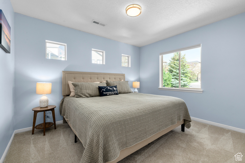 Bedroom with carpet flooring and baseboards