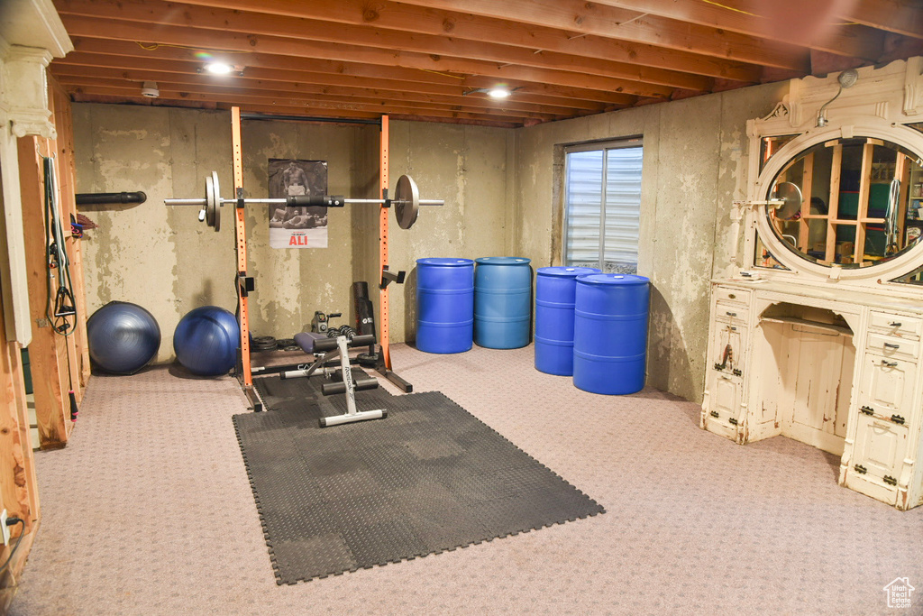 Exercise room featuring carpet floors