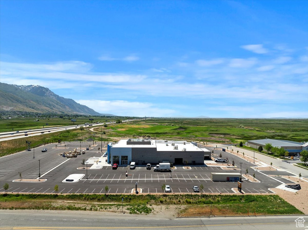 Drone / aerial view of a mountainous background