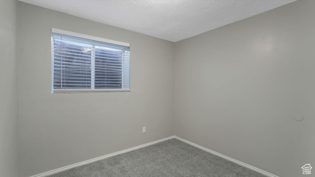 Carpeted empty room with baseboards and a textured ceiling