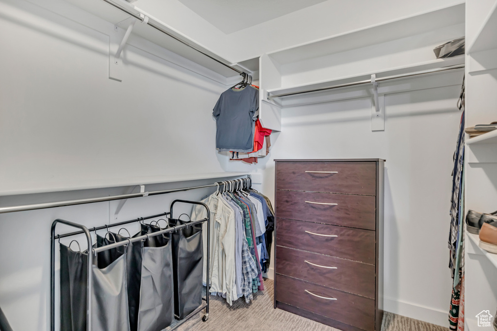 Walk in closet featuring carpet flooring