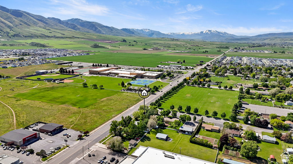 Drone / aerial view of a mountainous background