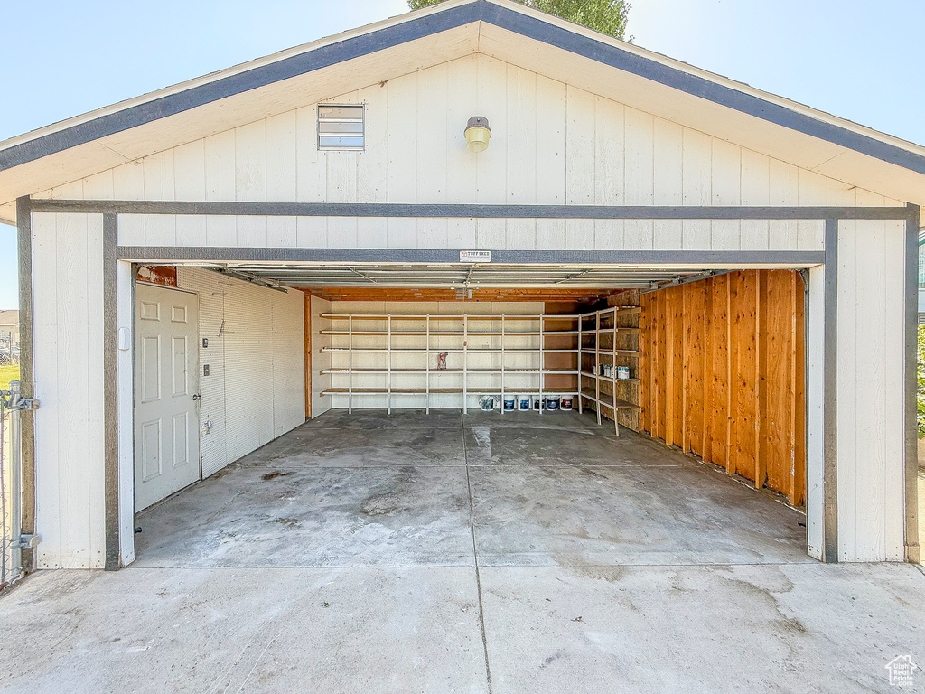View of detached garage