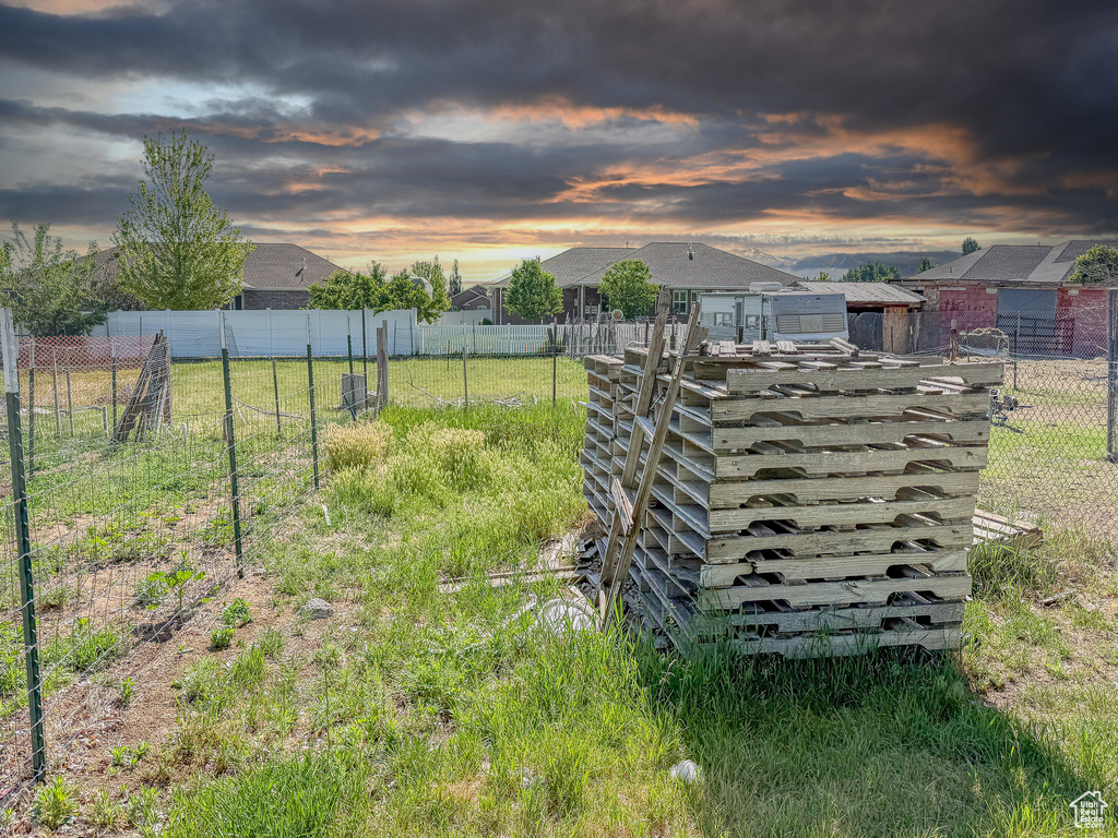 View of yard at dusk