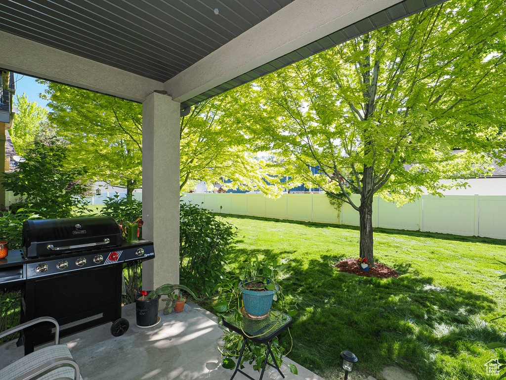 View of patio featuring grilling area