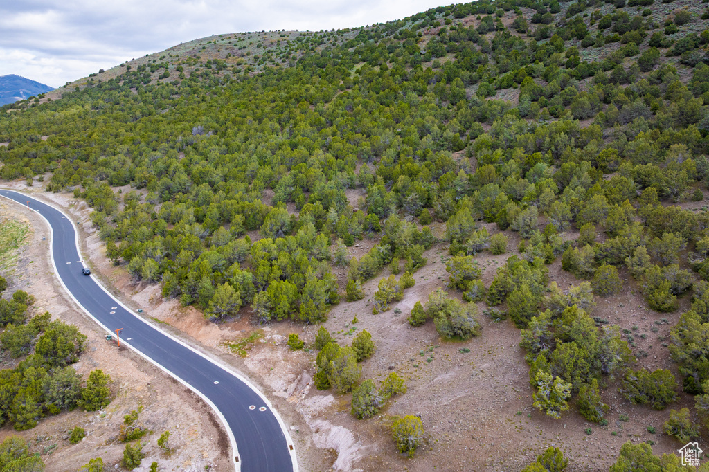 Bird's eye view of a mountainous background