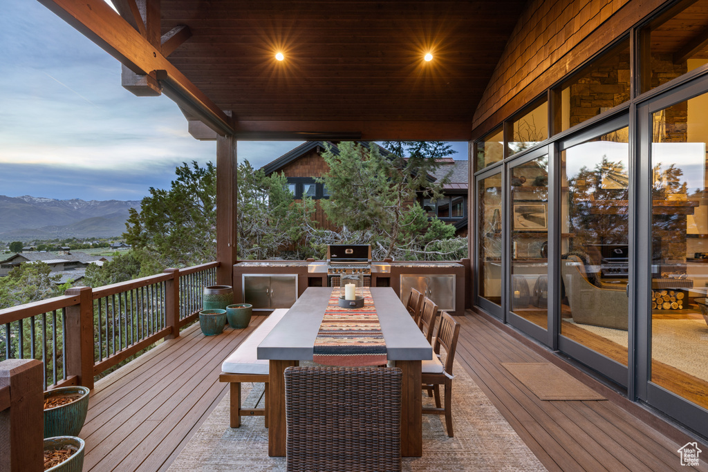 Wooden deck with a mountain view