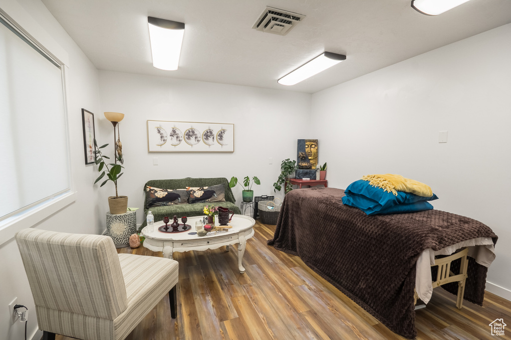 Living area with wood finished floors