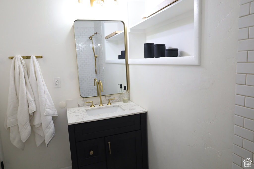 Full bath featuring vanity and a shower