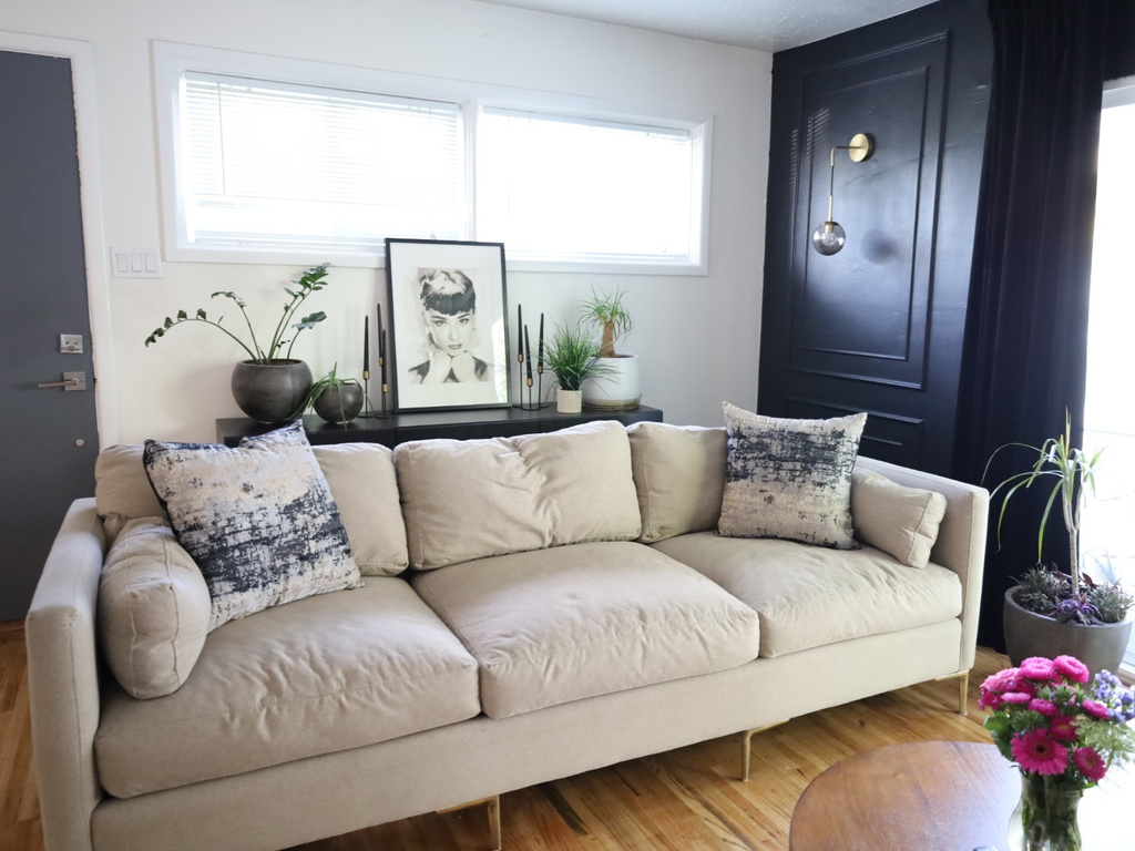 Living room with wood finished floors