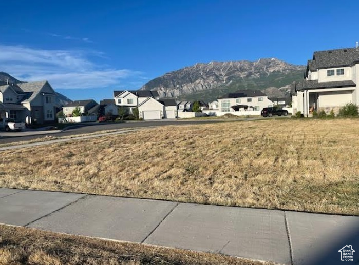 View of yard featuring a residential view and a mountain view