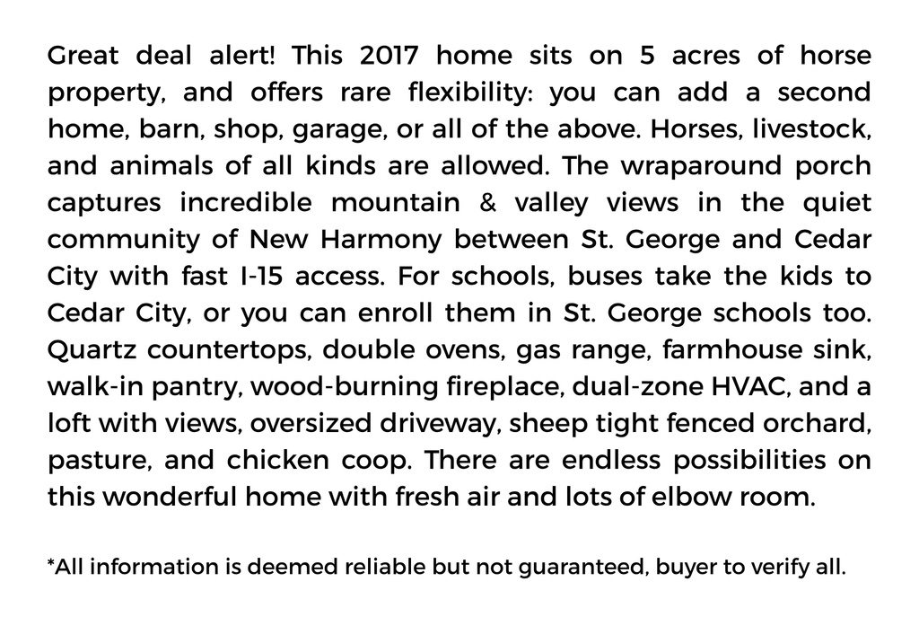 1716 S OLD HIGHWAY 91 New Harmony, UT 84757