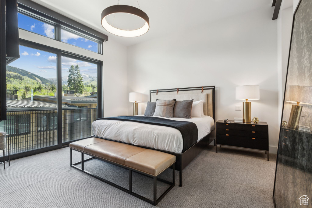 Carpeted bedroom featuring access to exterior