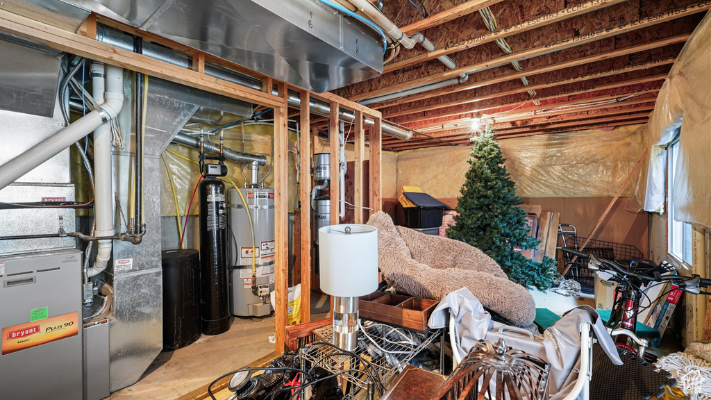 Basement featuring gas water heater