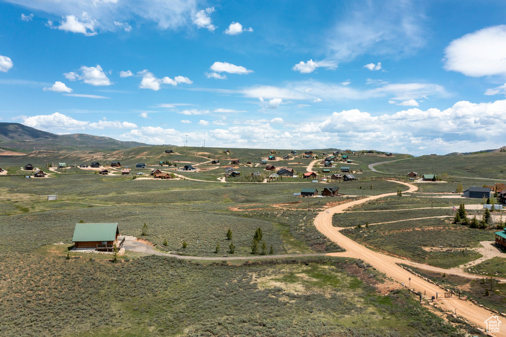 Aerial view of sparsely populated area with mountains