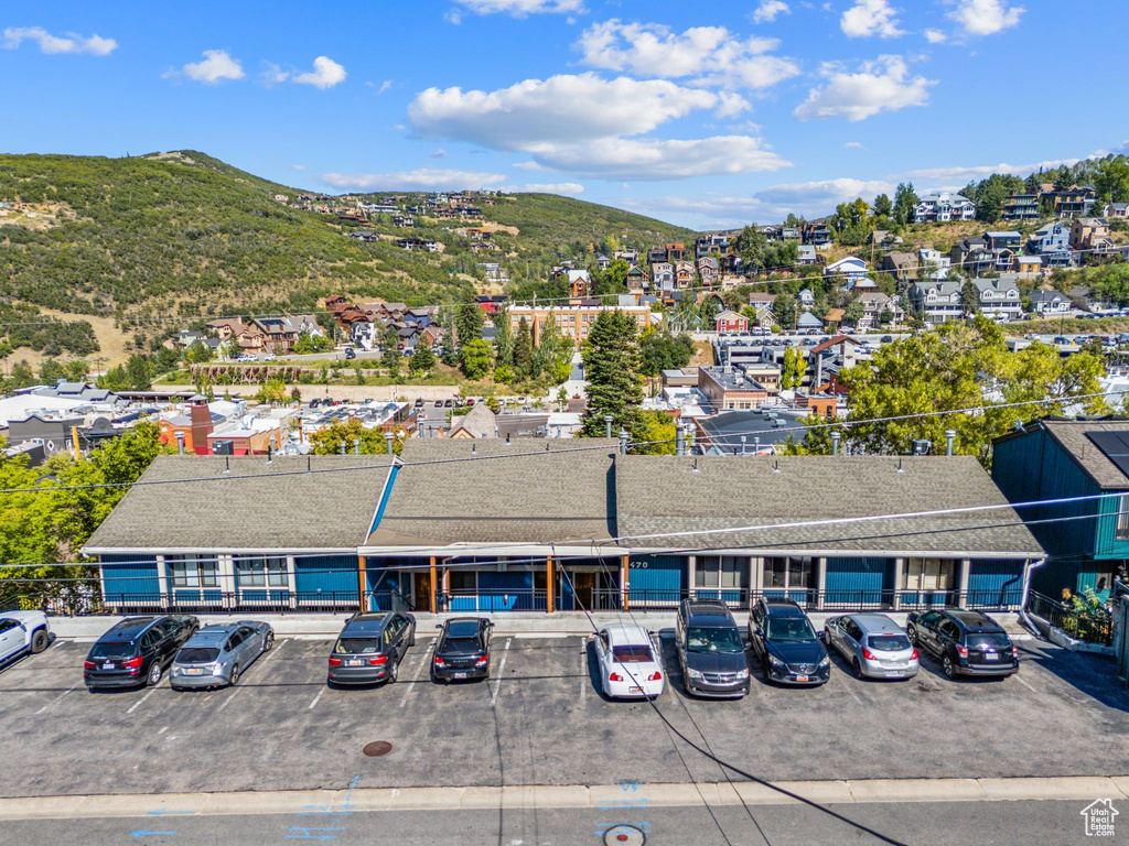 Aerial view of a mountain backdrop
